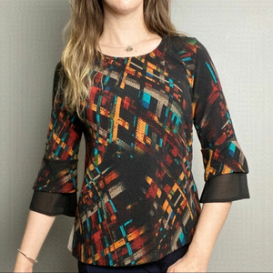 🖤5/$40!! NWT black multicolour 3/4 sleeve top shirt casual  blouse